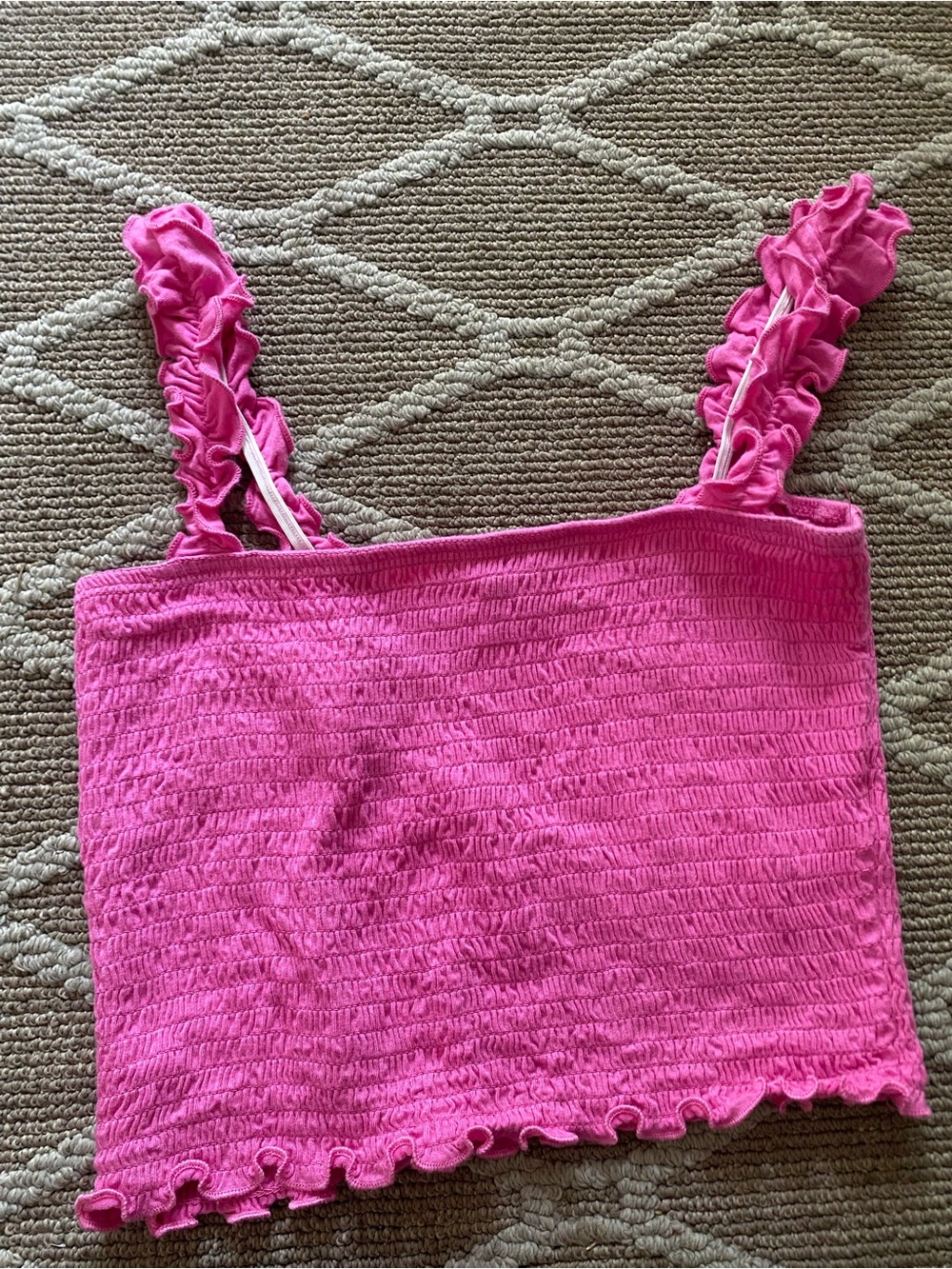 Forever 21 Hot Pink Smocked Ruffle Strap Crop Top